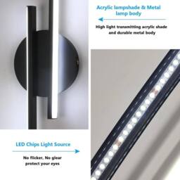 Goeco LED Indoor Wall Light 24W Modern Wall Lamp 6500 K for Bedroom Hallway in Black - thumbnail 5