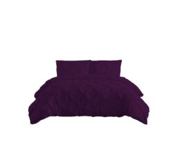 Snug City Pintuck Pinch Pleated Polycotton Duvet Cover & Pillowcase/s Set Bed Linen in Plum - Size: Double - thumbnail 2