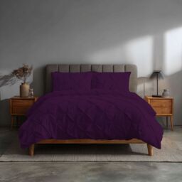 Snug City Pintuck Pinch Pleated Polycotton Duvet Cover & Pillowcase/s Set Bed Linen in Plum - Size: Double - thumbnail 1