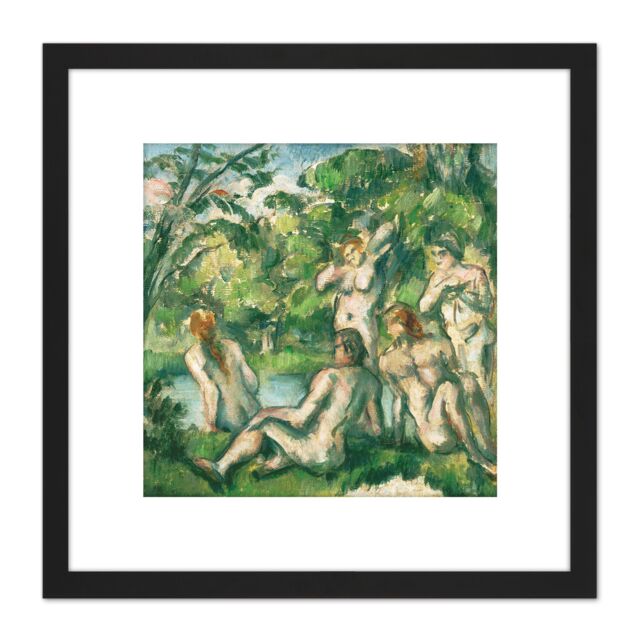 Artery8 Paul Cezanne Bathers Painting 8X8 Inch Square Wooden Framed Wall Art Print Picture with Mount in Black - image 1