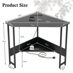 Costway Corner Desk Triangle Computer Desk Laptop Desk w/ Power Outlet in Black - thumbnail 3