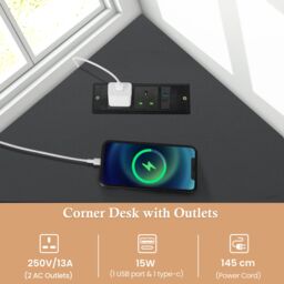 Costway Corner Desk Triangle Computer Desk Laptop Desk w/ Power Outlet in Black - thumbnail 6