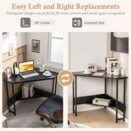 Costway Corner Desk Triangle Computer Desk Laptop Desk w/ Power Outlet in Black - thumbnail 4