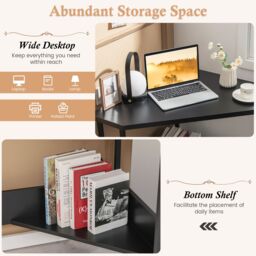 Costway Corner Desk Triangle Computer Desk Laptop Desk w/ Power Outlet in Black - thumbnail 5
