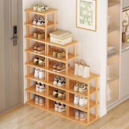 FORGEVIO 6-Tier Vertical Bamboo Shoe Rack Footwear Storage Shelf in Brown - thumbnail 3
