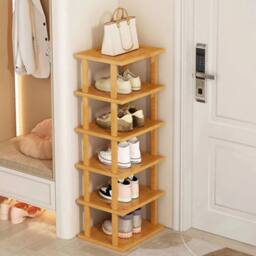 FORGEVIO 6-Tier Vertical Bamboo Shoe Rack Footwear Storage Shelf in Brown