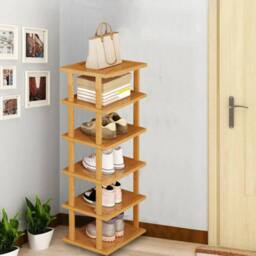 FORGEVIO 6-Tier Vertical Bamboo Shoe Rack Footwear Storage Shelf in Brown - thumbnail 4