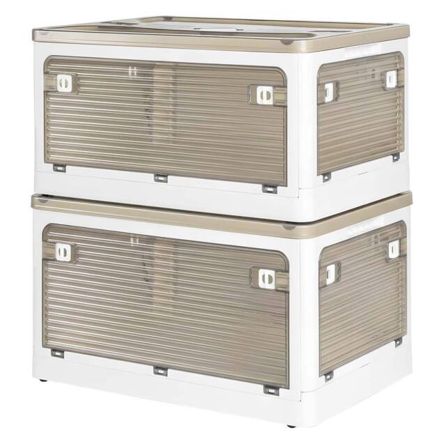 Levede 2X Large Folding Storage Box Plastic Stackable with Lid & Wheels in White - image 1