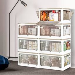 Levede 2X Large Folding Storage Box Plastic Stackable with Lid & Wheels in White - thumbnail 3