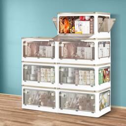 Levede 2X Large Folding Storage Box Plastic Stackable with Lid & Wheels in White - thumbnail 2