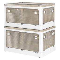 Levede 2X Large Folding Storage Box Plastic Stackable with Lid & Wheels in White - thumbnail 1