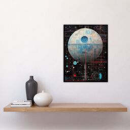 "Artery8 Wall Art Print Dark Side Engineering Death Star Schematic Diagram Science Fiction Technology Design Poster in Blue - Size: W18"" x H24""" - thumbnail 4