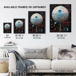 "Artery8 Wall Art Print Dark Side Engineering Death Star Schematic Diagram Science Fiction Technology Design Poster in Blue - Size: W18"" x H24""" - thumbnail 3
