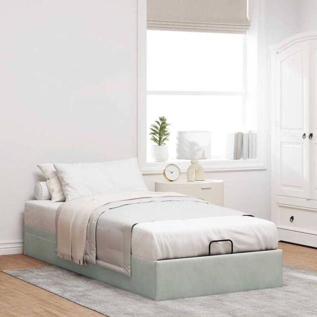 Berkfield Home Ottoman Bed Frame No Mattress Light Grey Single Velvet - image 1