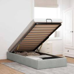 Berkfield Home Ottoman Bed Frame No Mattress Light Grey Single Velvet - thumbnail 2