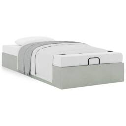 Berkfield Home Ottoman Bed Frame No Mattress Light Grey Single Velvet - thumbnail 4