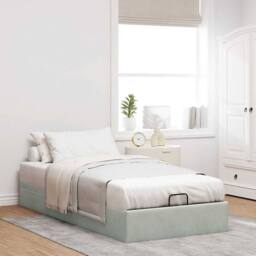 Berkfield Home Ottoman Bed Frame No Mattress Light Grey Single Velvet - thumbnail 1