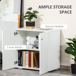 HOMCOM Cabinet w/ Shelves & Door Wooden Sideboard Freestanding Cupboard in White - thumbnail 4
