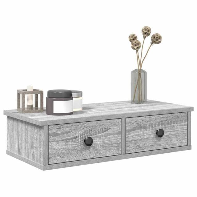 Berkfield Home Wall Shelf with Drawers Grey Sonoma 60x25x15 cm Engineered Wood - Size: 60 x 25 x 15 cm - image 1