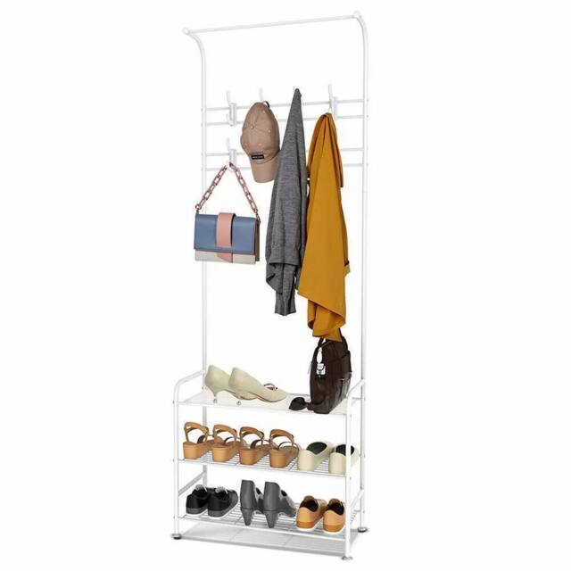 Dprodo 3-in-1 Hall Coat Rack Tree with Metal Fram in White
