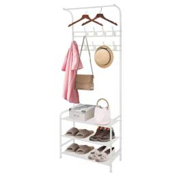 Dprodo 3-in-1 Hall Coat Rack Tree with Metal Fram in White - thumbnail 3