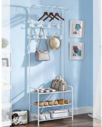 Dprodo 3-in-1 Hall Coat Rack Tree with Metal Fram in White - thumbnail 5