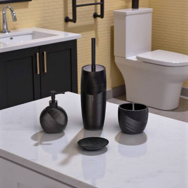 Showerdrape Ripple Textured 4 Piece Bathroom Accessory Set in Black - image 1