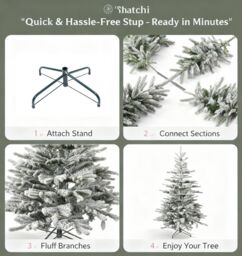 Shatchi 5FT Californian Pine Snow Covered Green Tips Bushy Artificial Plain Christmas Tree in White - thumbnail 7