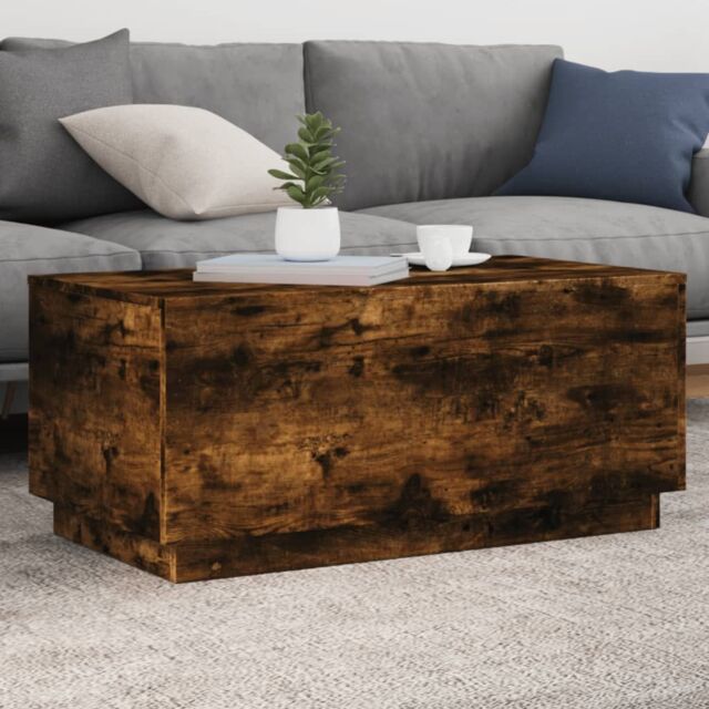 Berkfield Home Coffee Table with LED Lights Smoked Oak 90x50x40 cm in Brown - Size: 90 x 50 x 40 cm - image 1