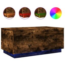 Berkfield Home Coffee Table with LED Lights Smoked Oak 90x50x40 cm in Brown - Size: 90 x 50 x 40 cm - thumbnail 2