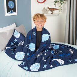 OHS Kids Space Weighted Blanket Teddy Fleece Throw Sensory Anxiety Sleep Therapy 3kg in Navy - thumbnail 1