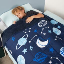 OHS Kids Space Weighted Blanket Teddy Fleece Throw Sensory Anxiety Sleep Therapy 3kg in Navy - thumbnail 2