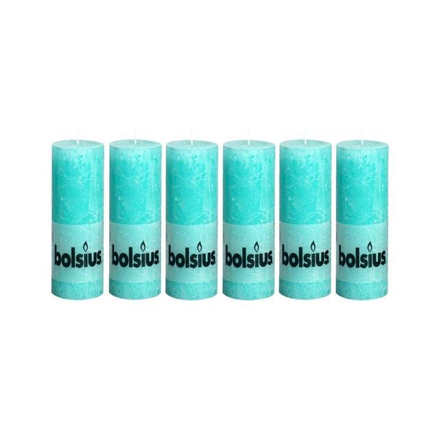 Bolsius Rustic Pillar Paraffin Wax Candle 65 Hour Burn - Set of 6 in Turquoise