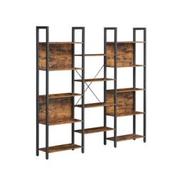 VASAGLE Large 14 Shelf Metal Bookcase Industrial Frame Home Office in Brown - thumbnail 7