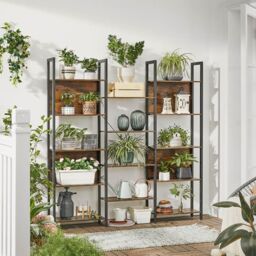 VASAGLE Large 14 Shelf Metal Bookcase Industrial Frame Home Office in Brown - thumbnail 2