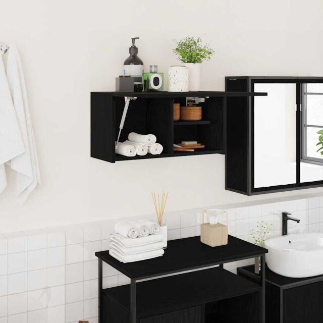 Berkfield Home Bathroom Wall Cabinet Black 60x25x30 cm Engineered Wood - Size: 60 x 25 x 30 cm - image 1