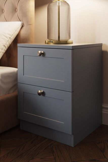 FWStyle Panelled 2 Drawer Bedside Chest (H) 55cm (W) 40cm (D) 40cm Extra Deep Drawers in Grey - image 1