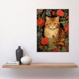 Artery8 Stylish Ginger Striped Kitten Cat Red Amidst The Flowers Floral Design Illustration Large Wall Unframed Art Poster Print Thick Paper 18X24 - thumbnail 4