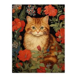 Artery8 Stylish Ginger Striped Kitten Cat Red Amidst The Flowers Floral Design Illustration Large Wall Unframed Art Poster Print Thick Paper 18X24 - thumbnail 1