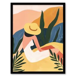 "Artery8 Nature Lover Sunbathing Woman Abstract Painting Framed Art Print - Size: W12"" x H16""" - thumbnail 1