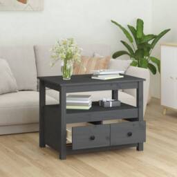 Berkfield Home Beautiful Coffee Table Grey 71x49x55 cm Solid Wood Pine - Size: 71 x 49 x 55 cm - thumbnail 4