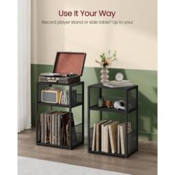 FORGEVIO Record Player Stand, 3-Tier Side Table, Vinyl Record Storage in Black - thumbnail 4