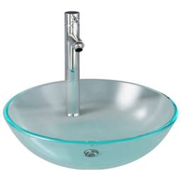 Berkfield Home Durable Bathroom Sink with Tap & Push Drain Frosted Tempered Glass in Silver - thumbnail 3