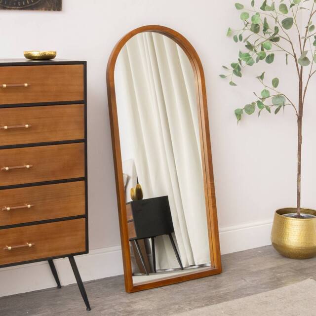 Melody Maison Dark Wood Framed Arched Wall & Leaner Mirror - 60cm X 140cm in Brown - Size: 60 cm X 140 cm - image 1