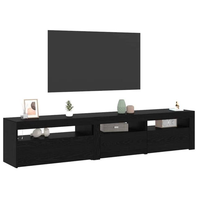 Berkfield Home TV Cabinets 2 pcs with LED Lights Black Oak Engineered Wood - image 1