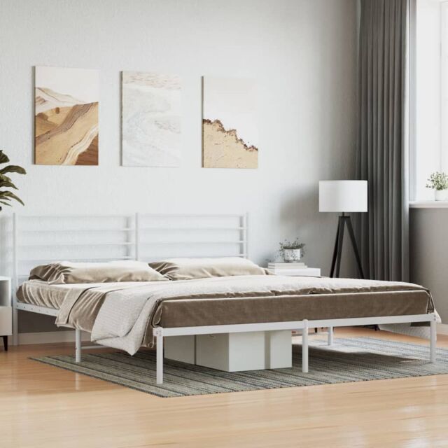 Berkfield Home Metal Bed Frame with Headboard White 180x200 cm Super King - image 1