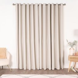 OHS Pair of Thermal Ready Made Eyelet Blackout Curtains in Stone - Size: 167 cm width x 183 cm drop - thumbnail 2