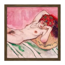 "Artery8 Wall Art Print Bakst Reclining Female Nude Book Square Framed Picture 16X16 Inch in Brown - Size: W16"" x H16""" - thumbnail 1
