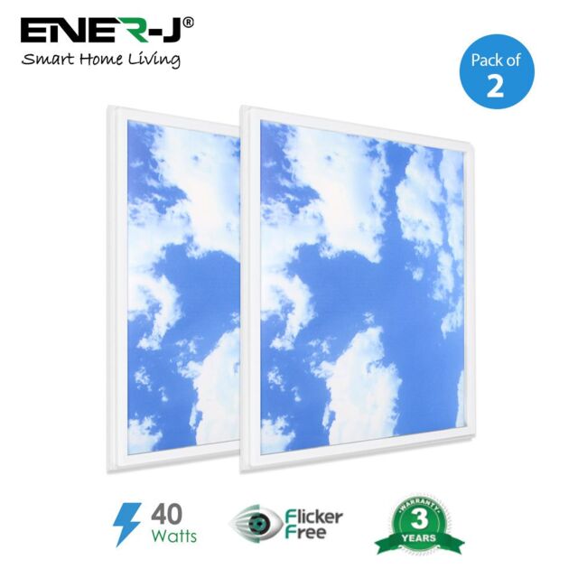 ENER-J SKY Cloud 2D LED Backlit Panel with Borderline LED 2 Pack in White - Size: 25 cm diameter x 19 cm high