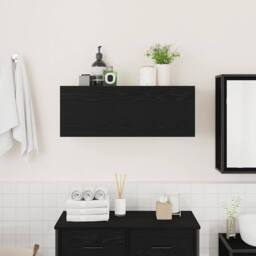 Berkfield Home Bathroom Wall Cabinet Black 80x25x30 cm Engineered Wood - Size: 80 x 25 x 30 cm - thumbnail 3